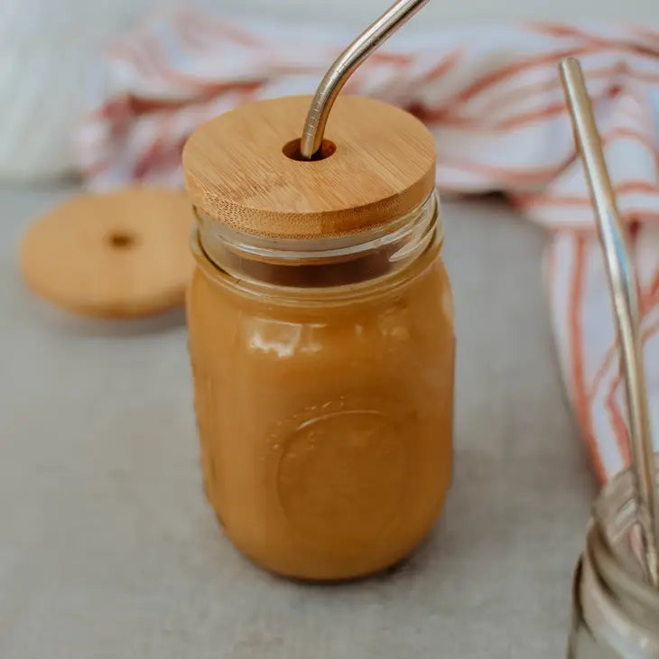 Bamboo Straw Hole Wide Mouth Mason Jar Lid